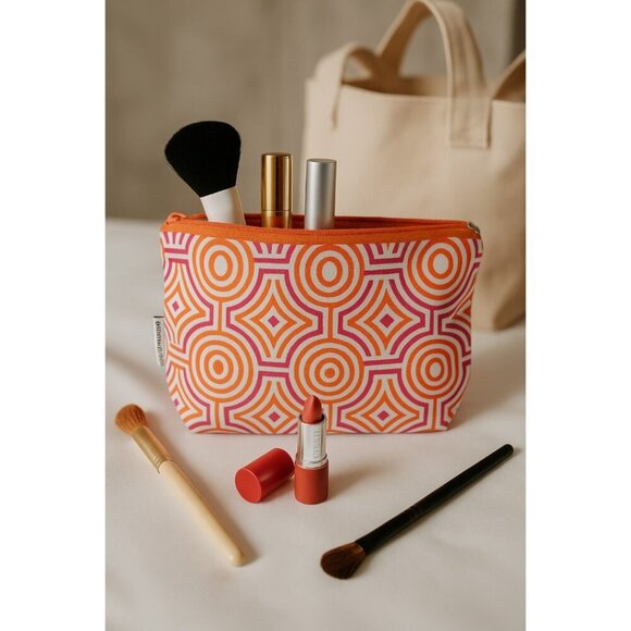 🧡 Clinique x Jonathan Adler Orange & Pink Geometric Mod Makeup Bag – 9.5" Wide - Picture 8 of 8